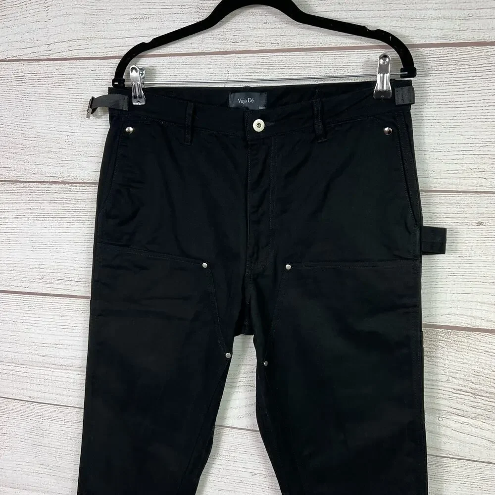 Vuja Dé Men's Black Flared Carpenter Pants Size Medium